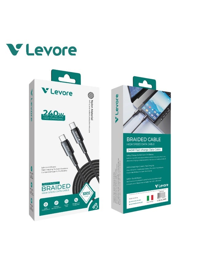 LEVORE 1M Nylon Braided 240w USB C to USB C Cable - LC5214-BK - Image 2